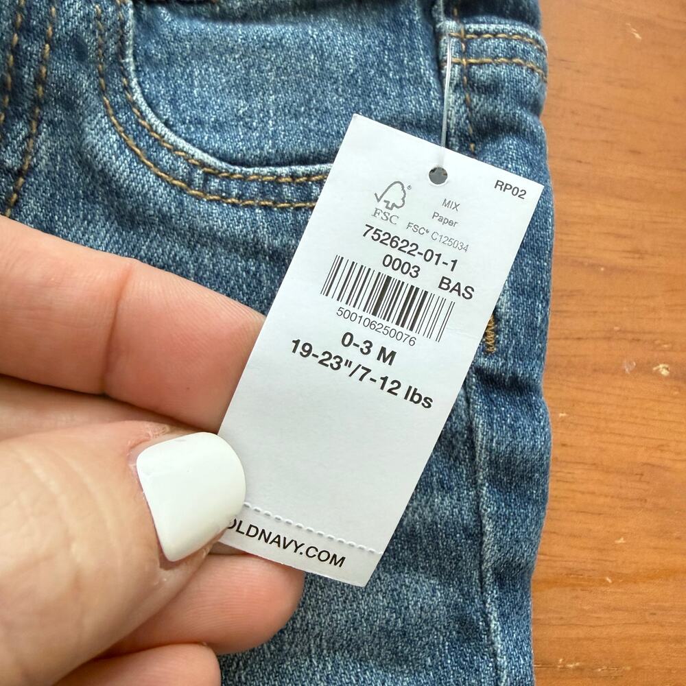 NWT Old Navy Pull On Elastic Waist Denim Jeans Baby Boy 0-3 Months Drawstring - Picture 4 of 8